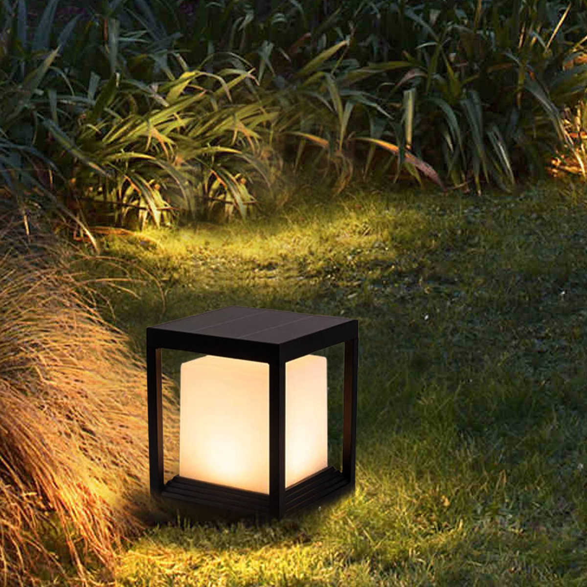 15cm Modern Black Square Solar Outdoor Pillar Light